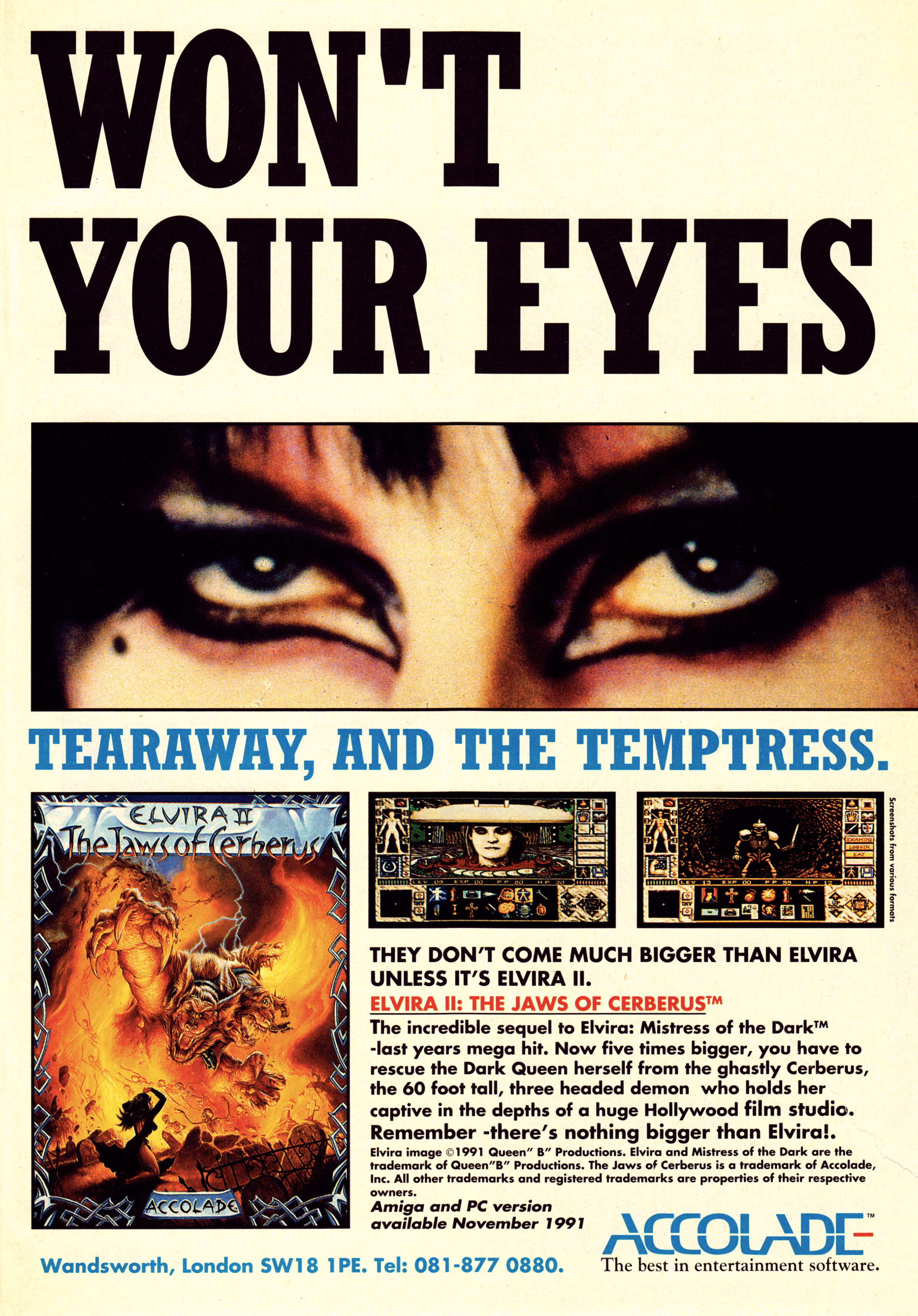 Advertisement by Accolade for Home Alone and Elvira 2: The Jaws of Cerberus on various Micro systems.
Taken from CVG 120 - November 1991 (UK)